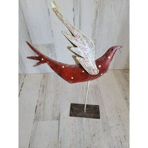 Vintage metal red rustic bird sign newspaper Xmas home‎ decor